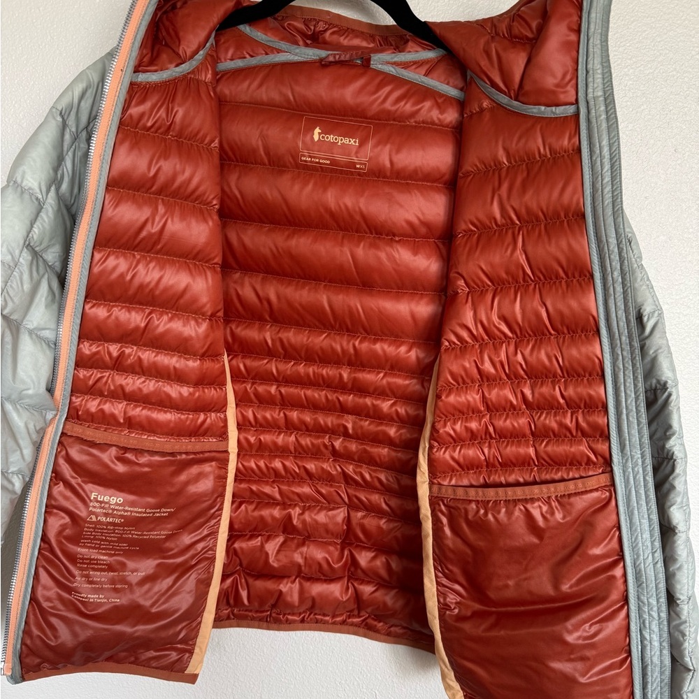 cotopaxi Sage Green and Tan Quilted Puffer Jacket with Hood - Picture 6 of 7